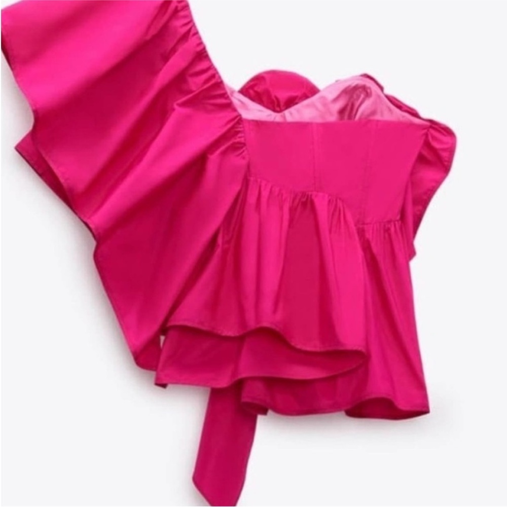 Zara Fuchsia Pink 3D ROSE RUFFLED ASYMMETRIC TOP - Picture 6 of 12